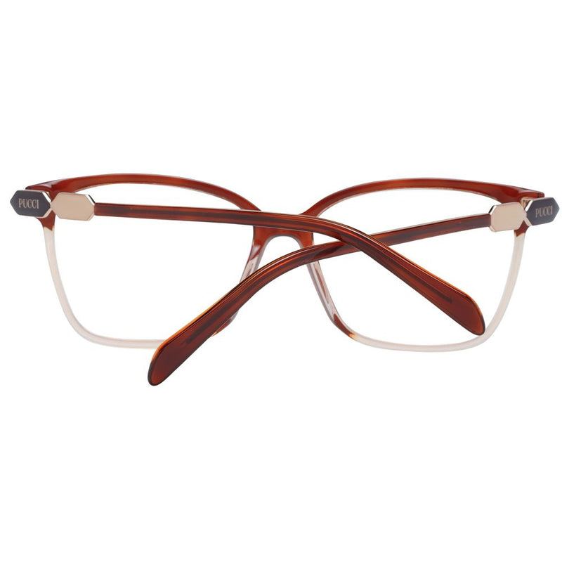 Emilio Pucci brown and clear plastic eyeglass frames with gold hinges