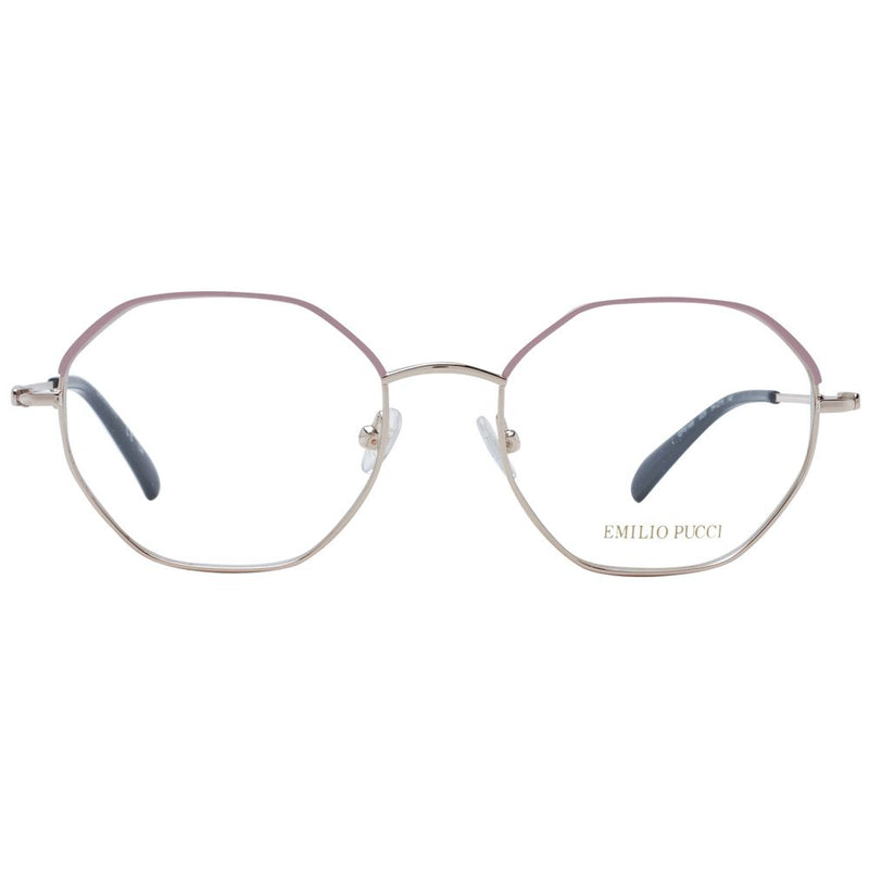 Emilio Pucci pink metal geometric eyeglass frames with gold accents