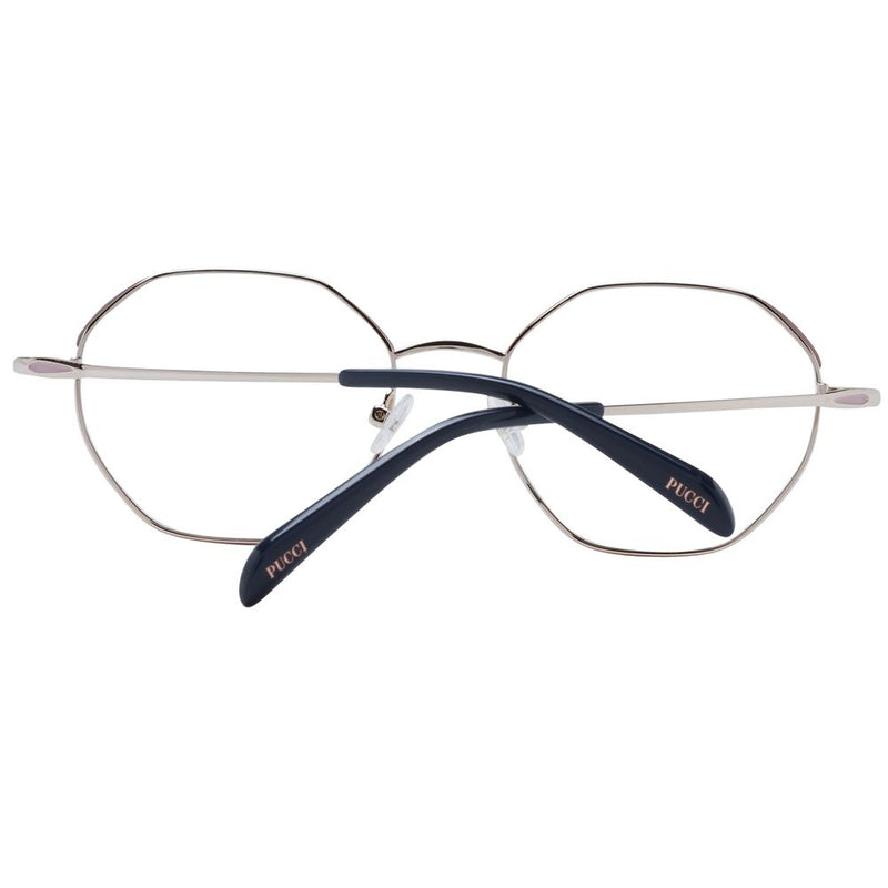 Emilio Pucci pink metal eyeglass frames with hexagonal shape and folded dark temples