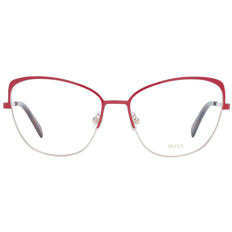 Emilio Pucci red and gold metal cat-eye eyeglass frames with clear demo lenses