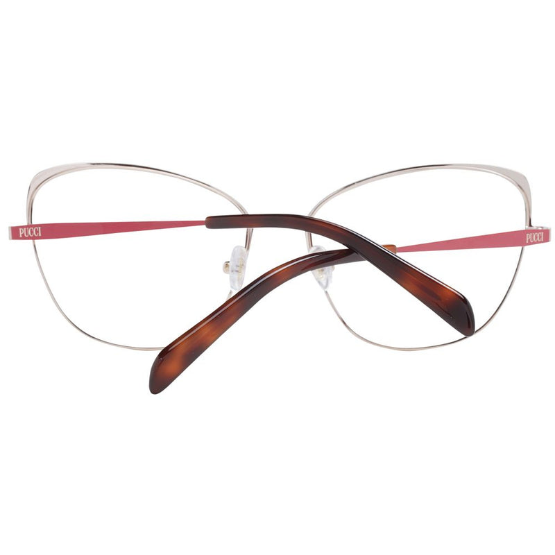 Emilio Pucci multicolor metal eyeglass frames with cat-eye shape, pink temples, and tortoiseshell tips