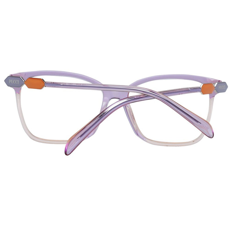Emilio Pucci purple and clear plastic eyeglass frames with orange accents
