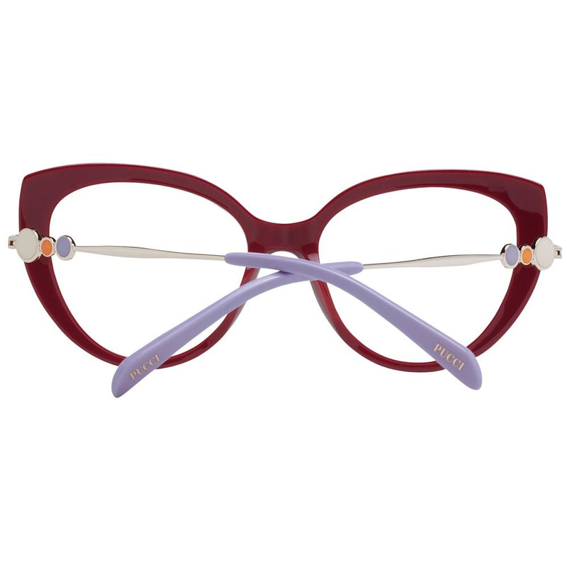 Emilio Pucci cat eye plastic glasses frames in red with purple temples and multicolor accents