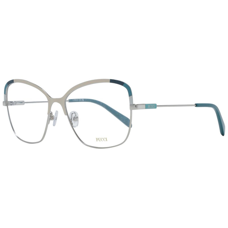 Emilio Pucci silver and blue metal eyeglass frames with a butterfly shape