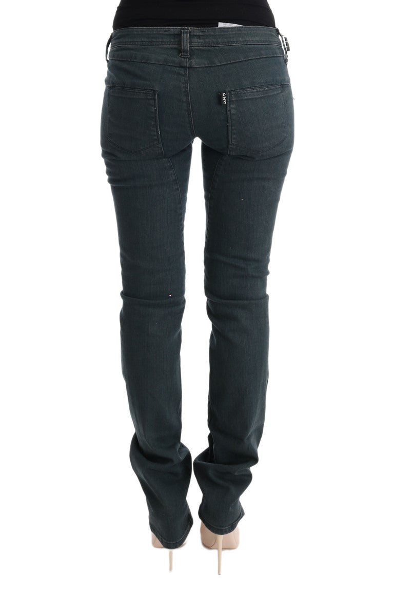 Gray cotton superslim denim jeans viewed from the back