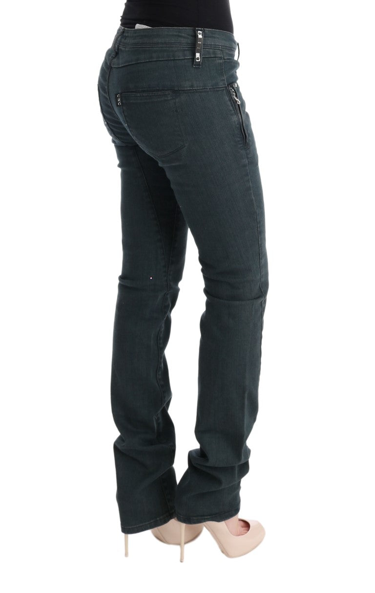Dark gray cotton superslim denim jeans viewed from the back