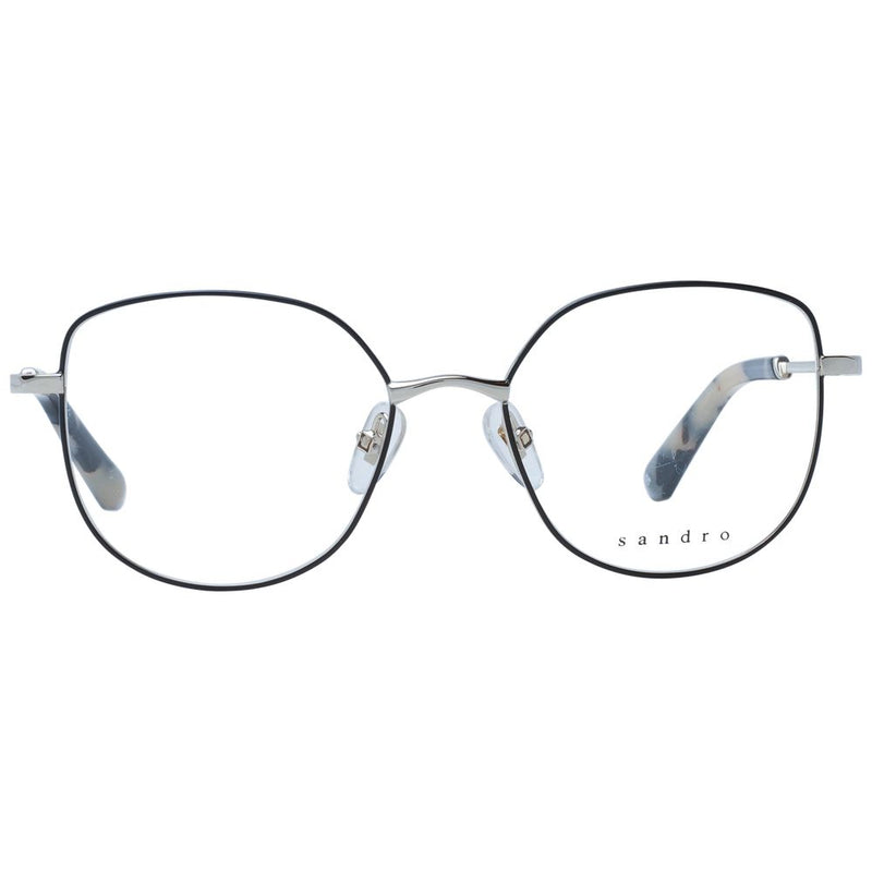 Sandro black and silver metal glasses frames with rounded geometric lenses and tortoiseshell temple tips
