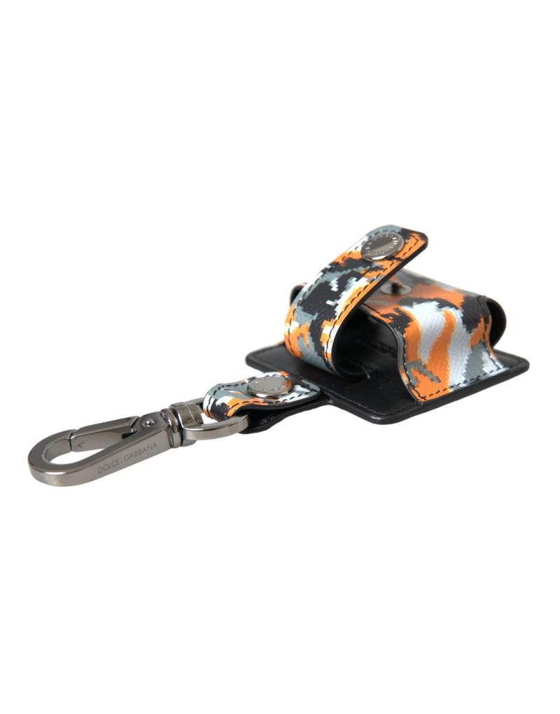 Dolce & Gabbana orange camouflage leather AirPods case with metal keychain