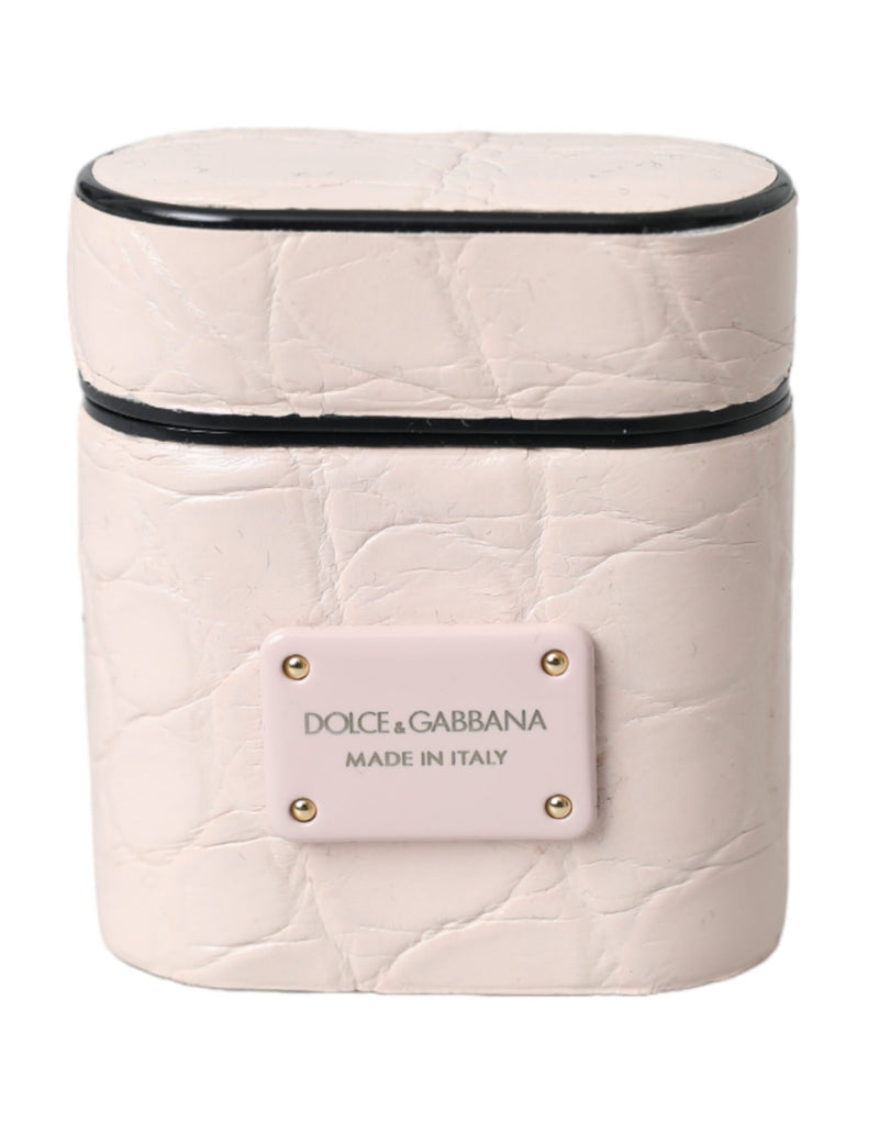 Light pink embossed leather AirPods case with a Dolce & Gabbana logo plaque