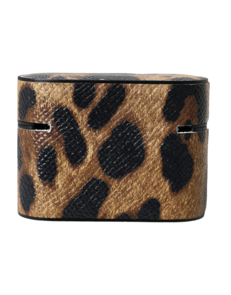 Brown and black leopard print leather AirPods case