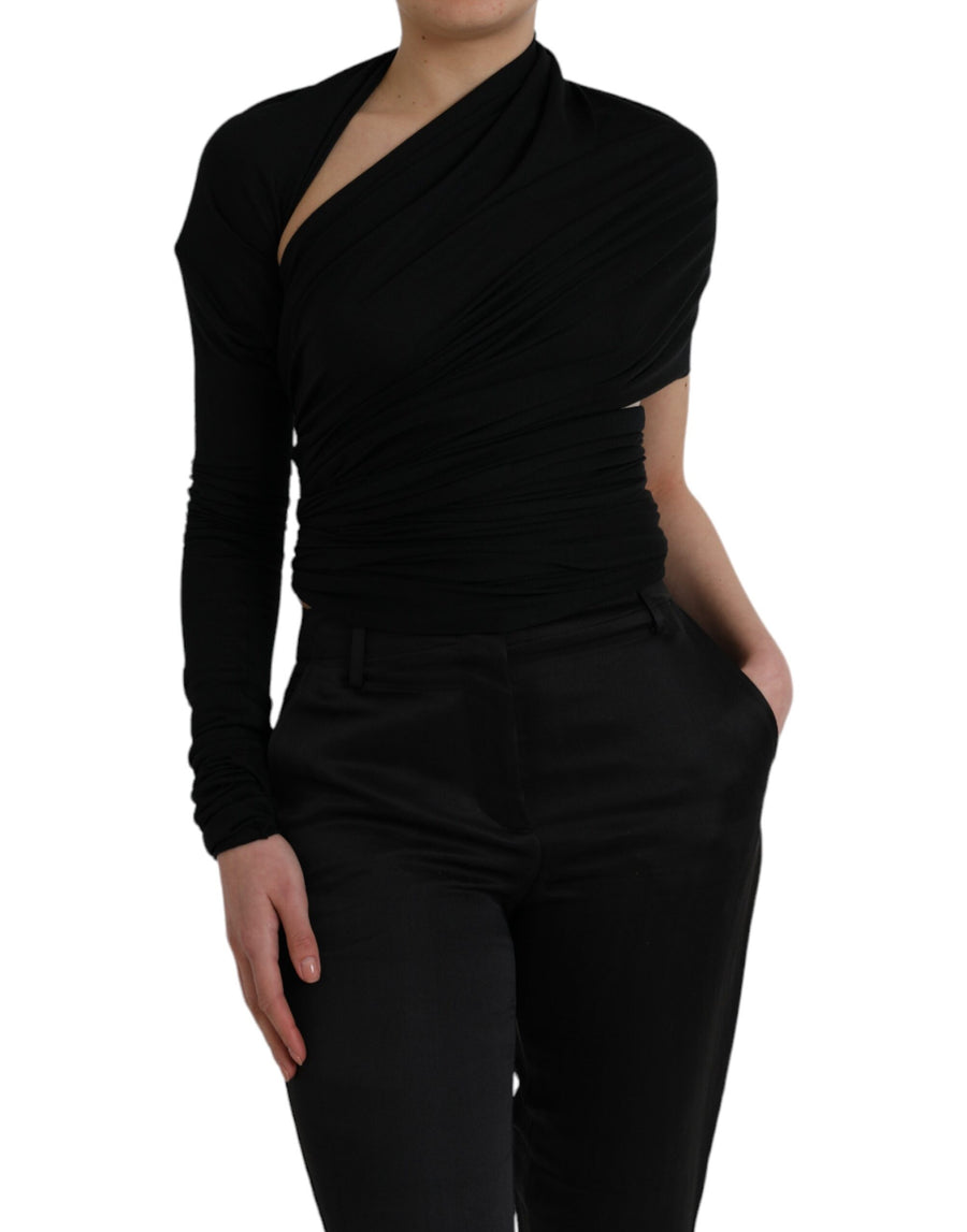 Black asymmetrical long-sleeve top with cutout detail