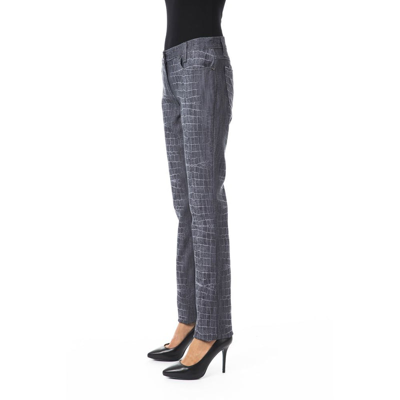 Black viscose women pants with textured animal print pattern