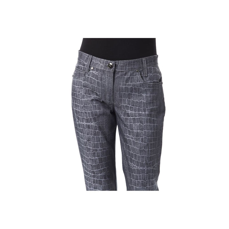 BYBLOS women's black viscose pants featuring a textured snakeskin pattern