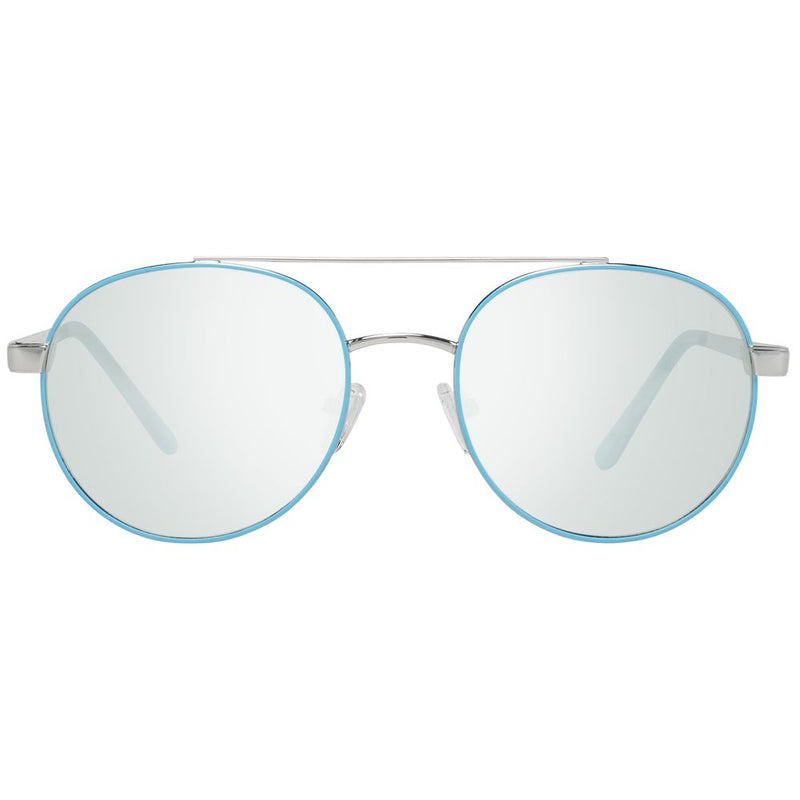 Guess turquoise metal aviator sunglasses with round frames and silver reflective lenses