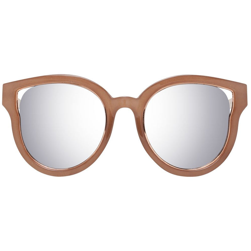 Guess brown plastic and metal sunglasses with rounded frames and reflective silver lenses