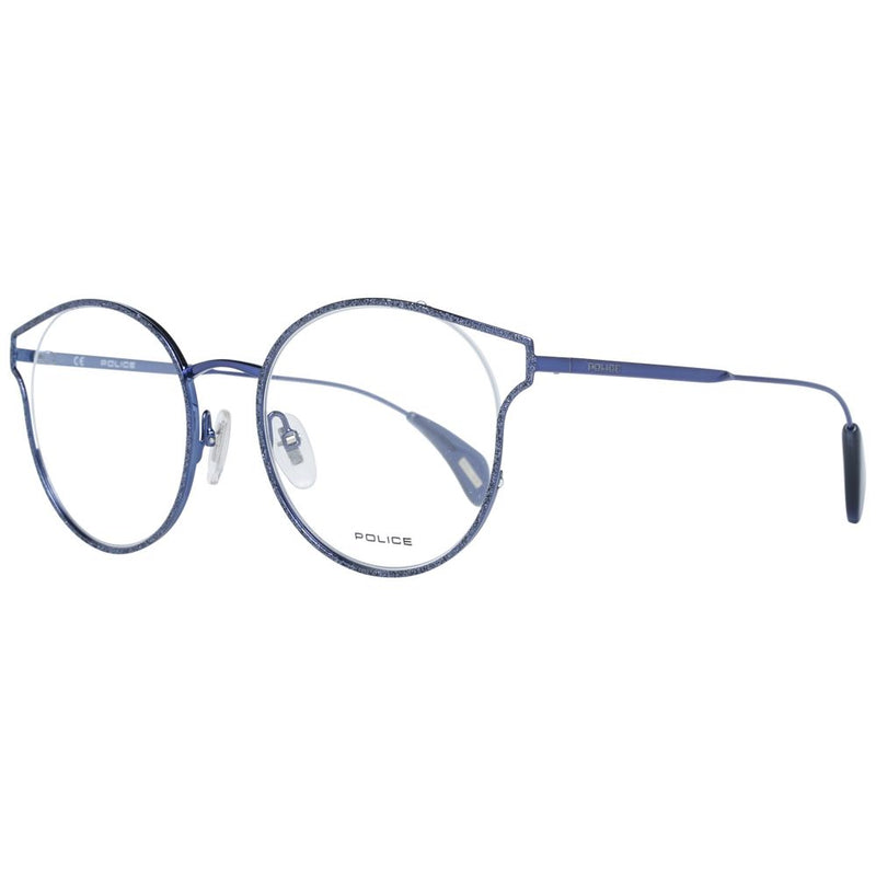 Blue glitter metal and plastic round eyeglasses frames