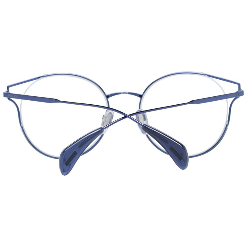 Blue metal and plastic round eyeglasses frames with folded temples