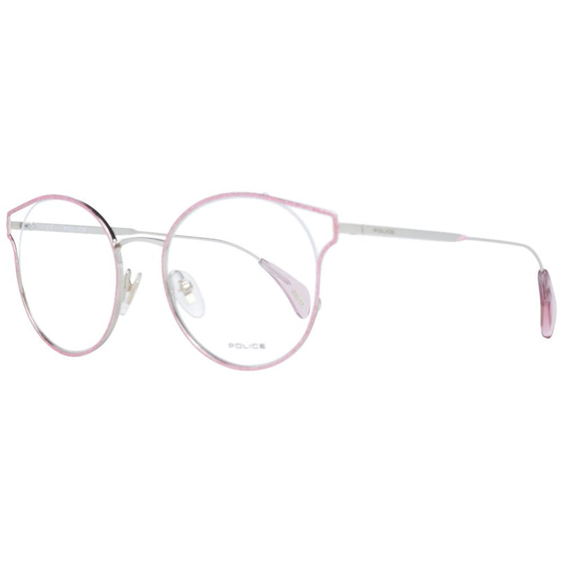 Police pink metal and plastic eyeglasses frames with a modern round shape