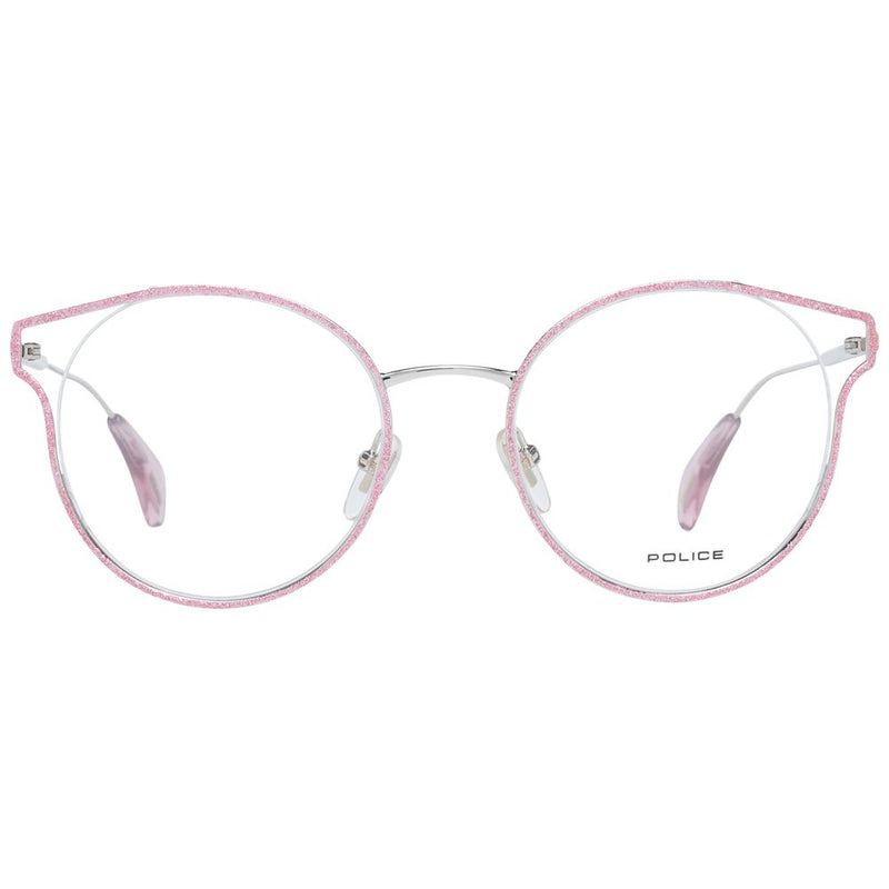 Police pink glitter and silver metal round eyeglass frames