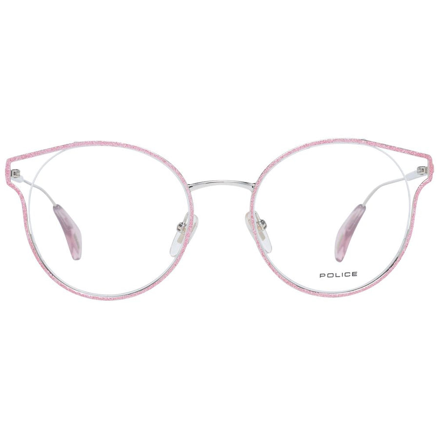 Police pink metal and plastic eyeglasses frames with a modern round shape