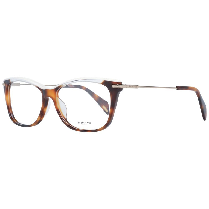 Police brown tortoiseshell and white plastic cat-eye eyeglass frames with thin metal temples