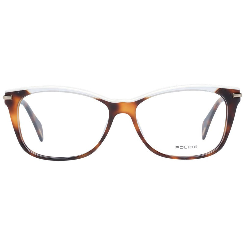 Police brown tortoiseshell and white plastic eyeglass frames with metallic accents