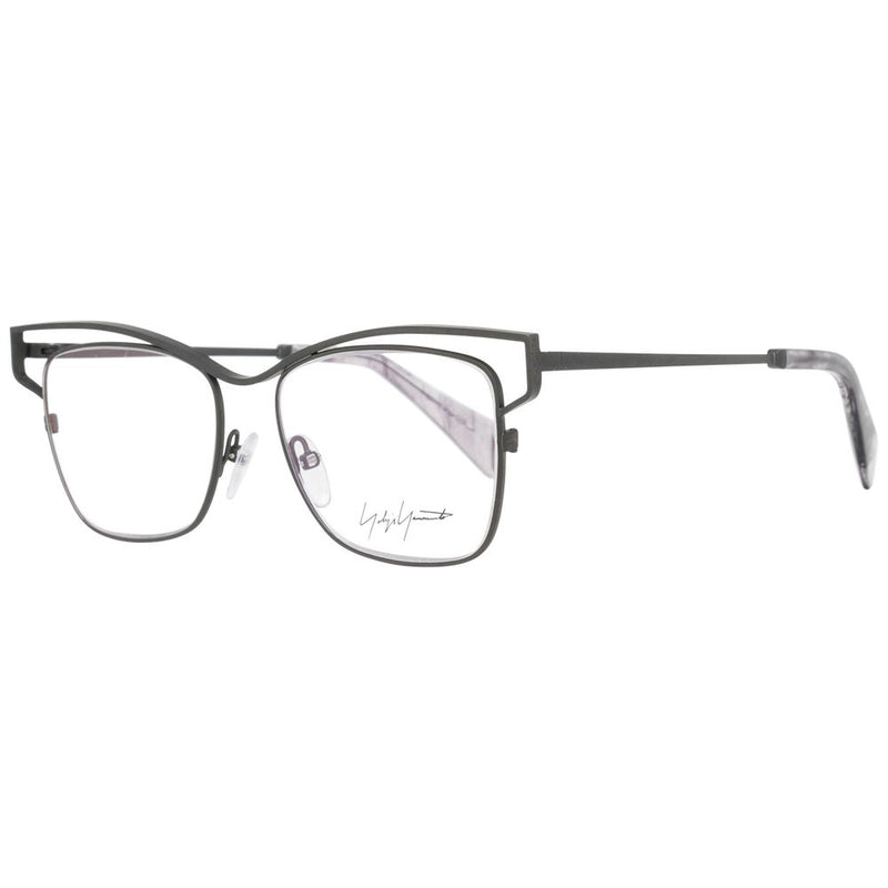 Gray titanium cat-eye glasses frames with a geometric double-brow bar design