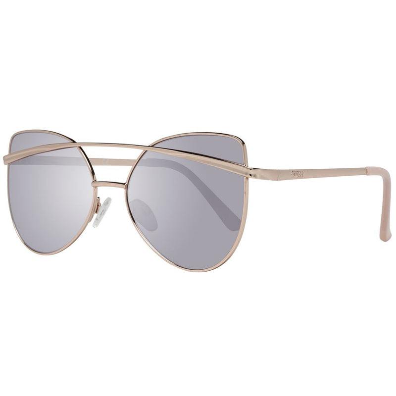 Rose gold metal cat-eye sunglasses with double brow bar and silver mirrored lenses
