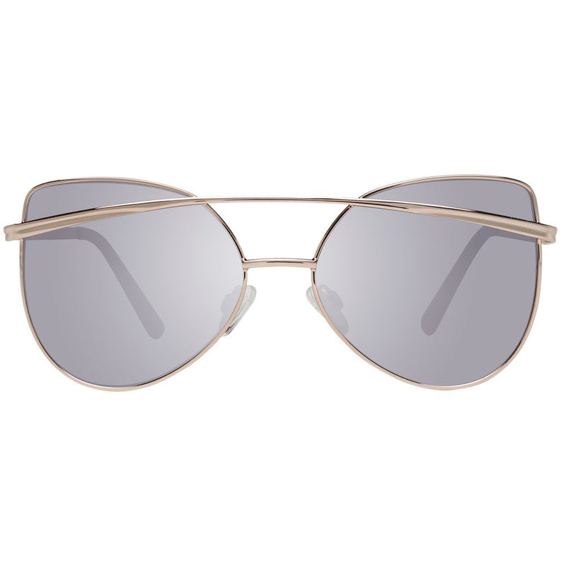 Rose gold metal cat-eye sunglasses with grey mirrored lenses and a double brow bar