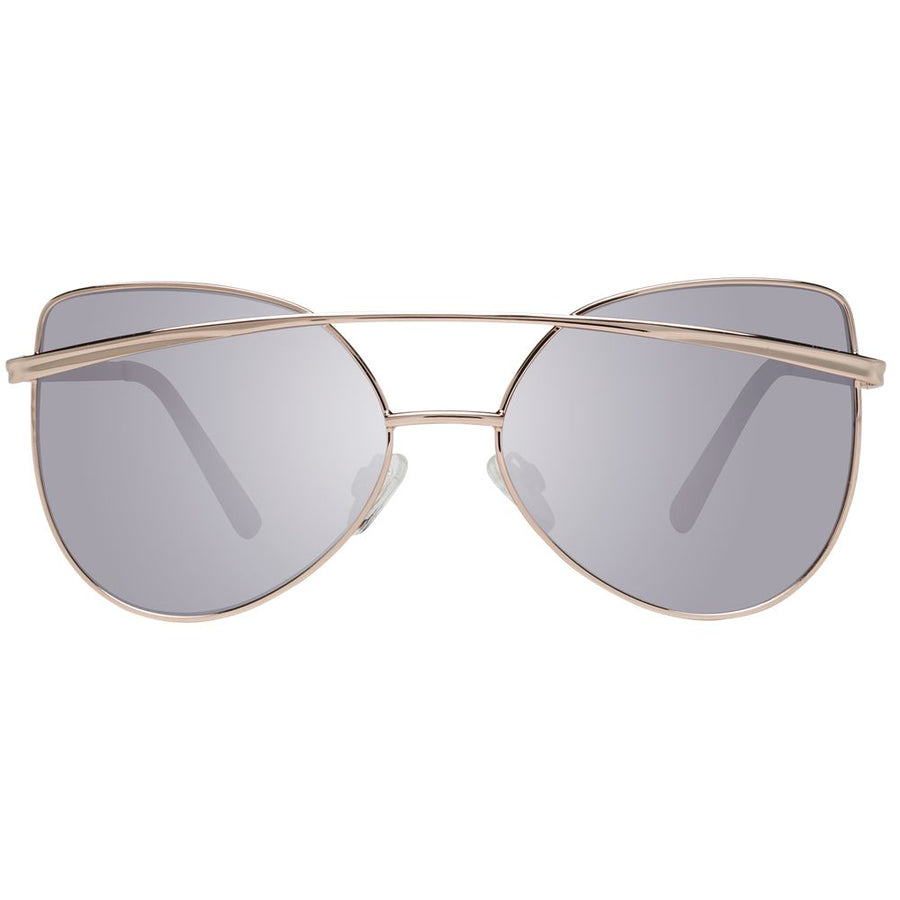 Rose gold metal cat-eye sunglasses with double brow bar and silver mirrored lenses