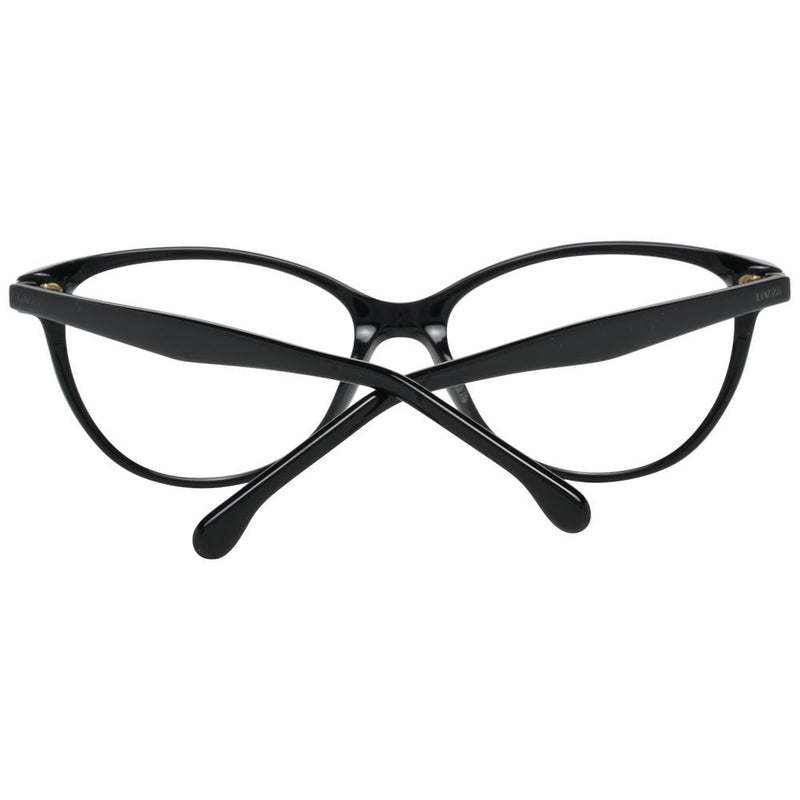 Glossy black plastic cat-eye glasses frames with folded temples