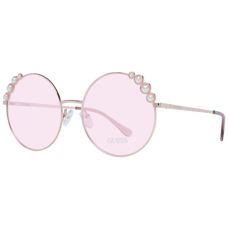 Guess rose gold metal round sunglasses with pink lenses and pearl accents