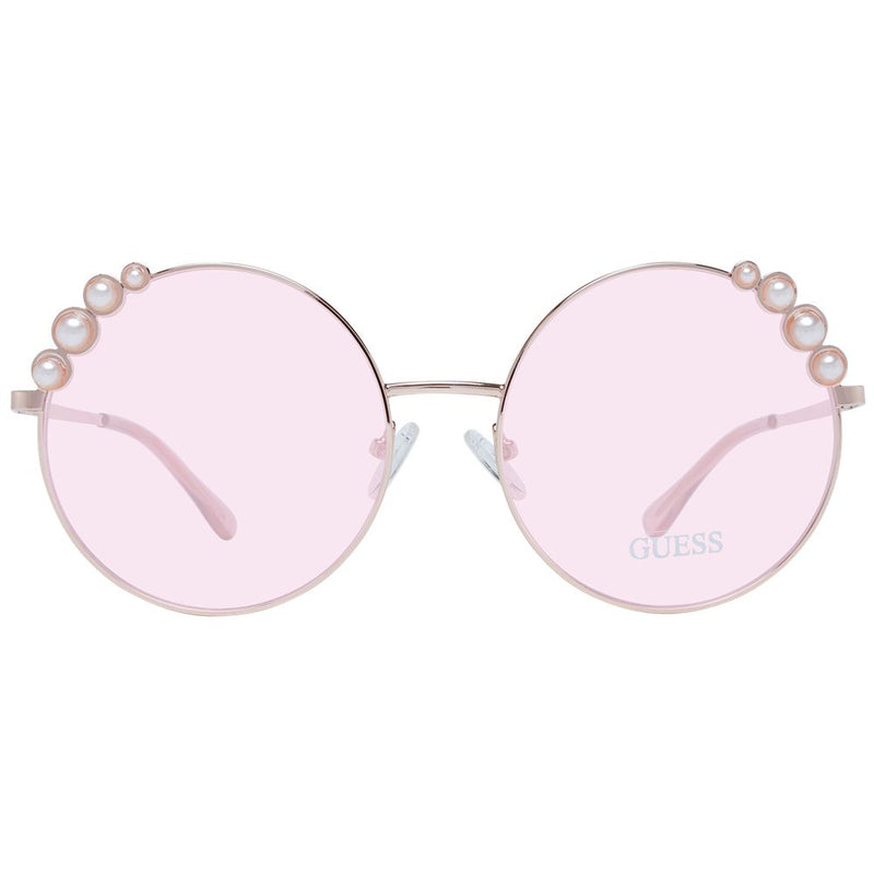 Guess round rose gold metal sunglasses with pink lenses and pearl accents on the rims