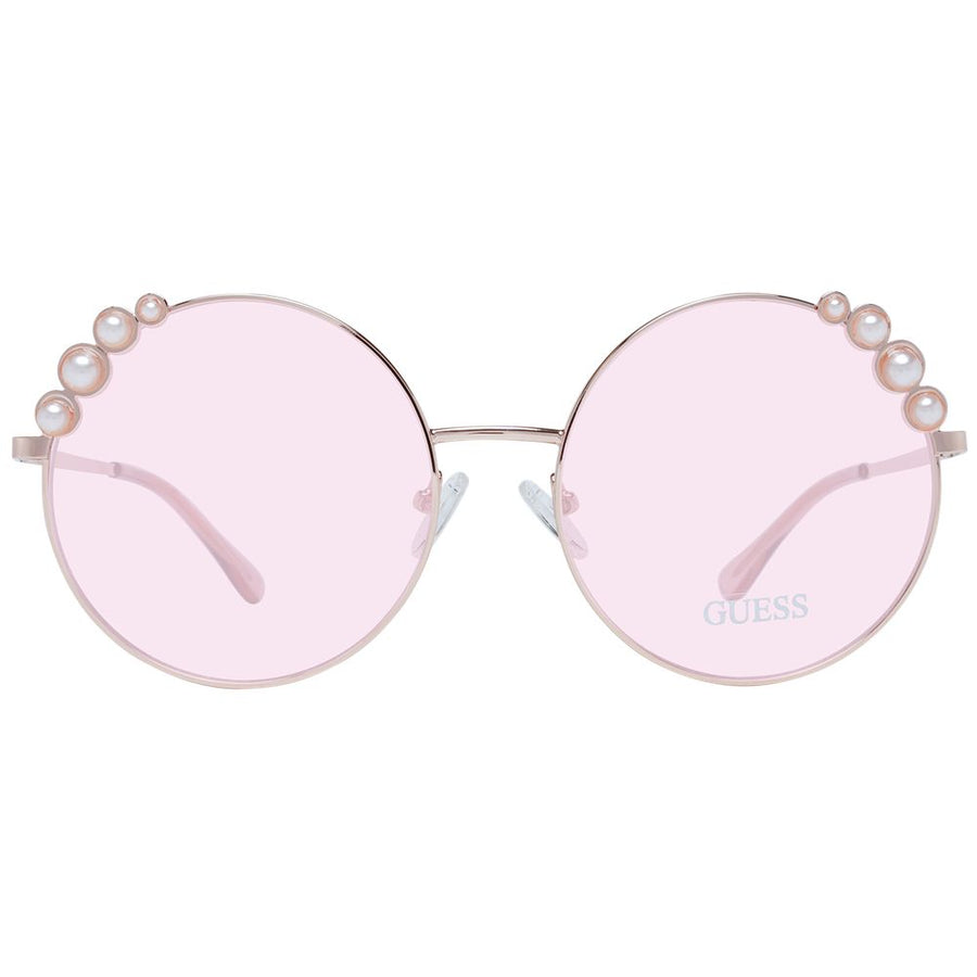 Guess rose gold metal round sunglasses with pink lenses and pearl accents
