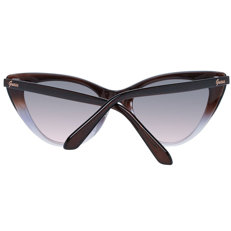 Brown plastic cat-eye sunglasses with folded temples and gradient lenses