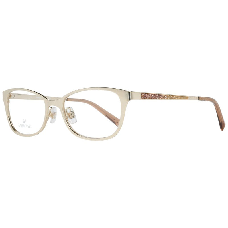 Gold metal cat-eye eyeglass frames with crystal-embellished temples
