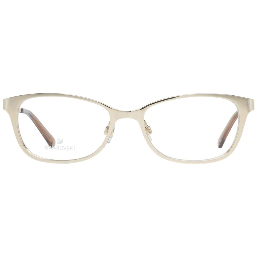 Gold metal cat-eye eyeglass frames with crystal-embellished temples