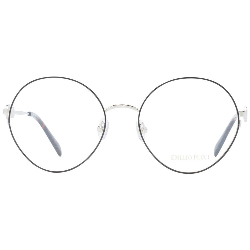 Emilio Pucci round black metal eyeglass frames with silver bridge and temples
