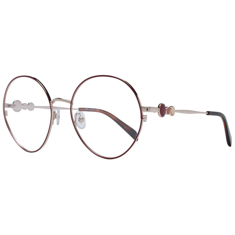 Emilio Pucci round metal eyeglass frames in rose gold with burgundy rims and decorative circular temple accents