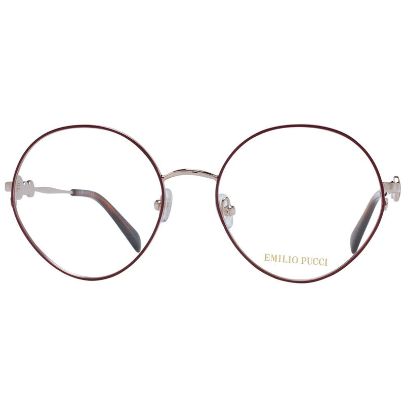 Emilio Pucci round metal eyeglass frames in burgundy with gold accents