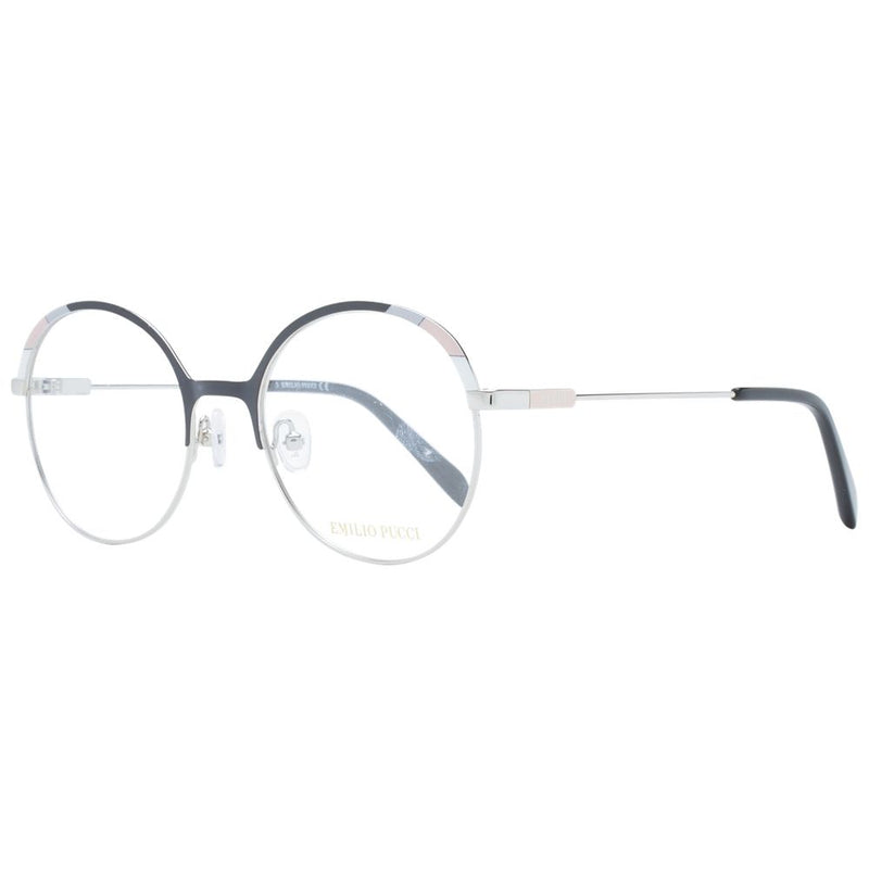 Round black and silver metal eyeglass frames with thin temples