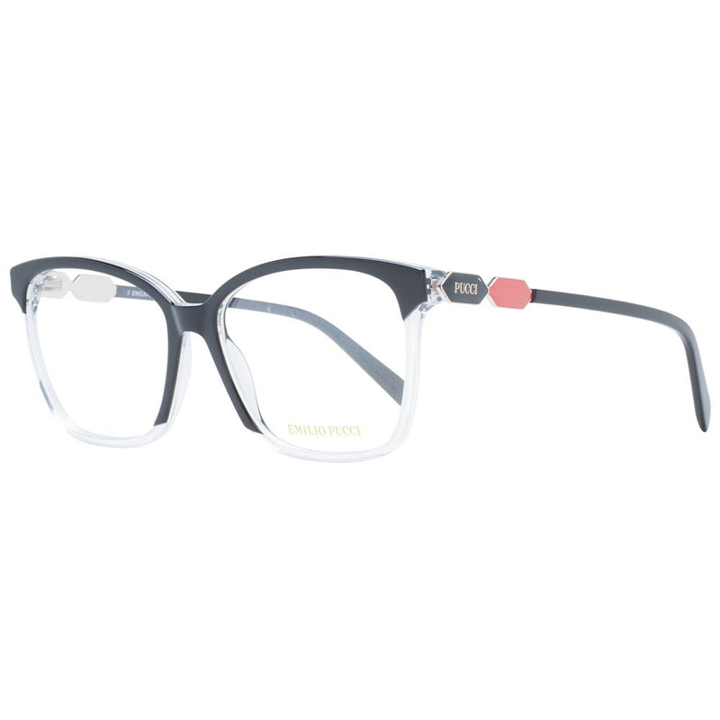 Emilio Pucci black and clear plastic eyeglasses frames with red temple accents