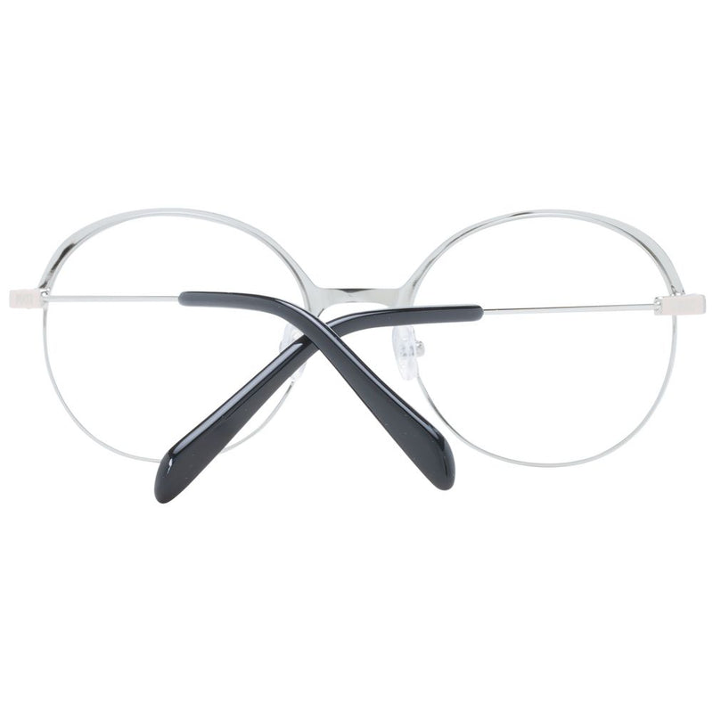 Silver and black round metal eyeglass frames with folded temples