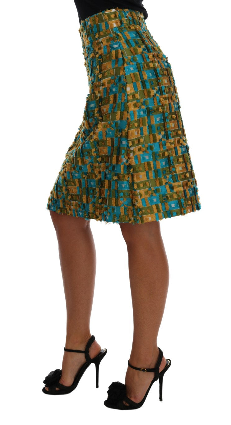 Multicolor jacquard straight pencil skirt with a textured pattern