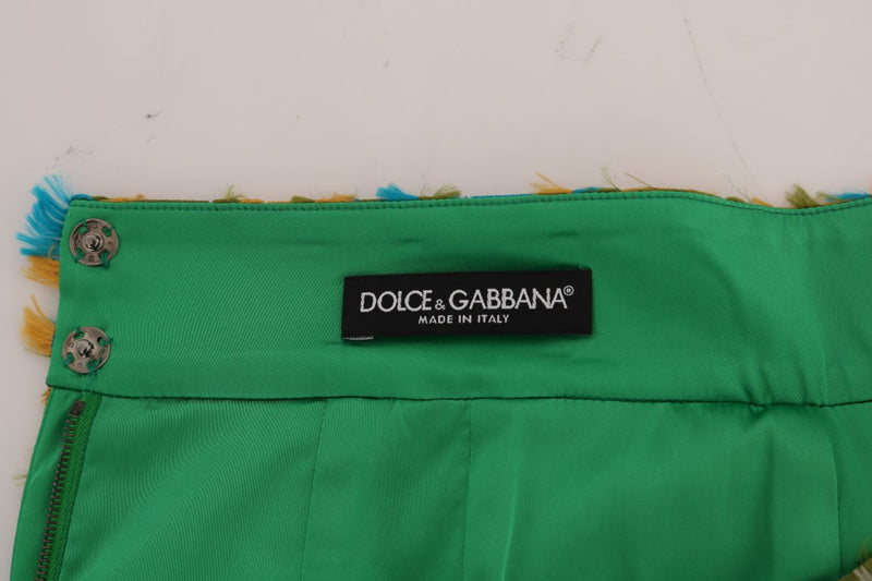 Dolce & Gabbana green silk lining of a multicolor jacquard pencil skirt with a black brand label
