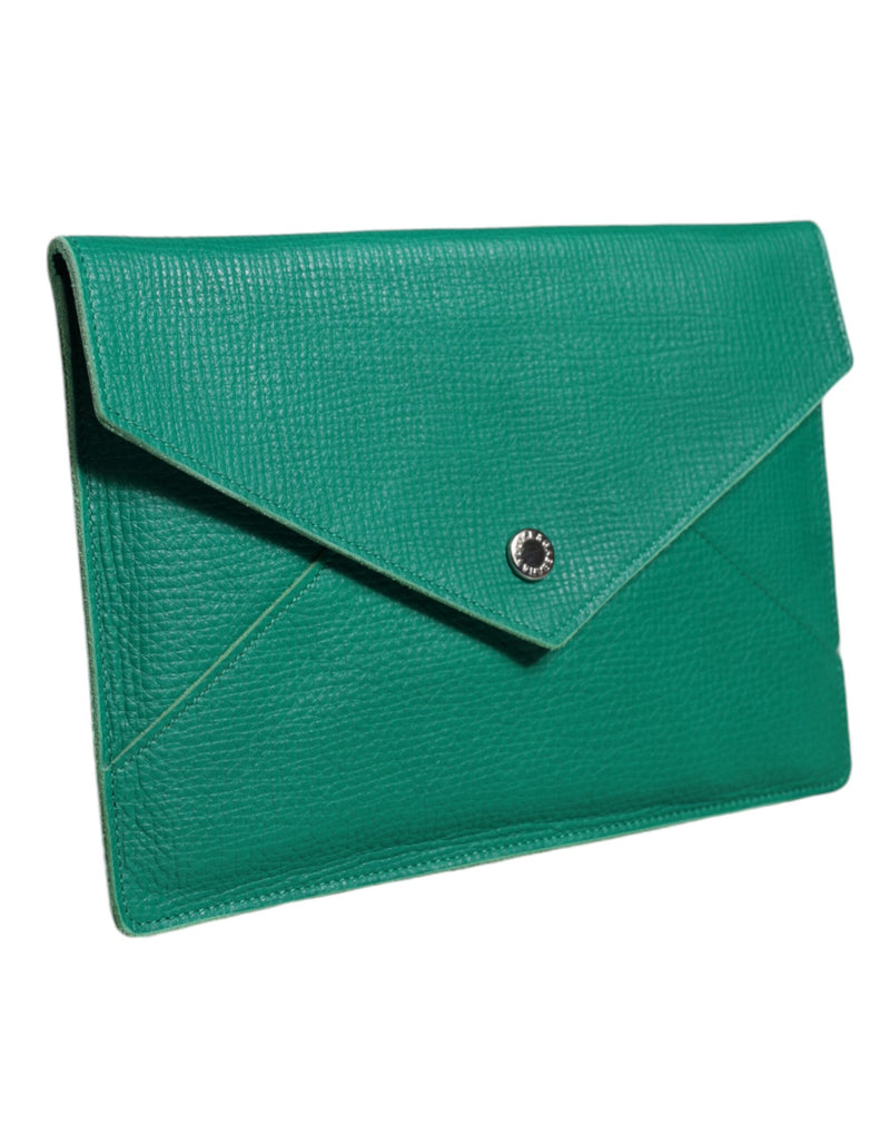 Bright green textured leather envelope clutch with a silver snap closure