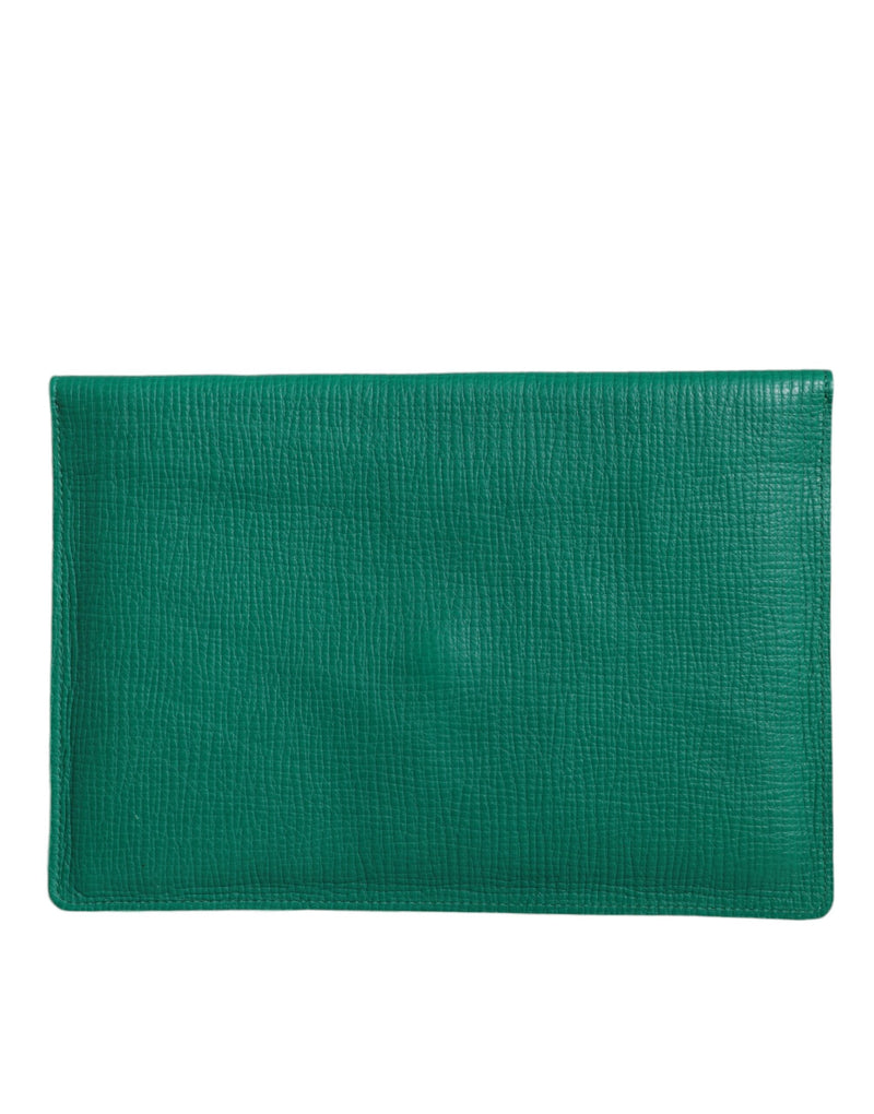 Dolce & Gabbana green textured leather clutch pouch purse