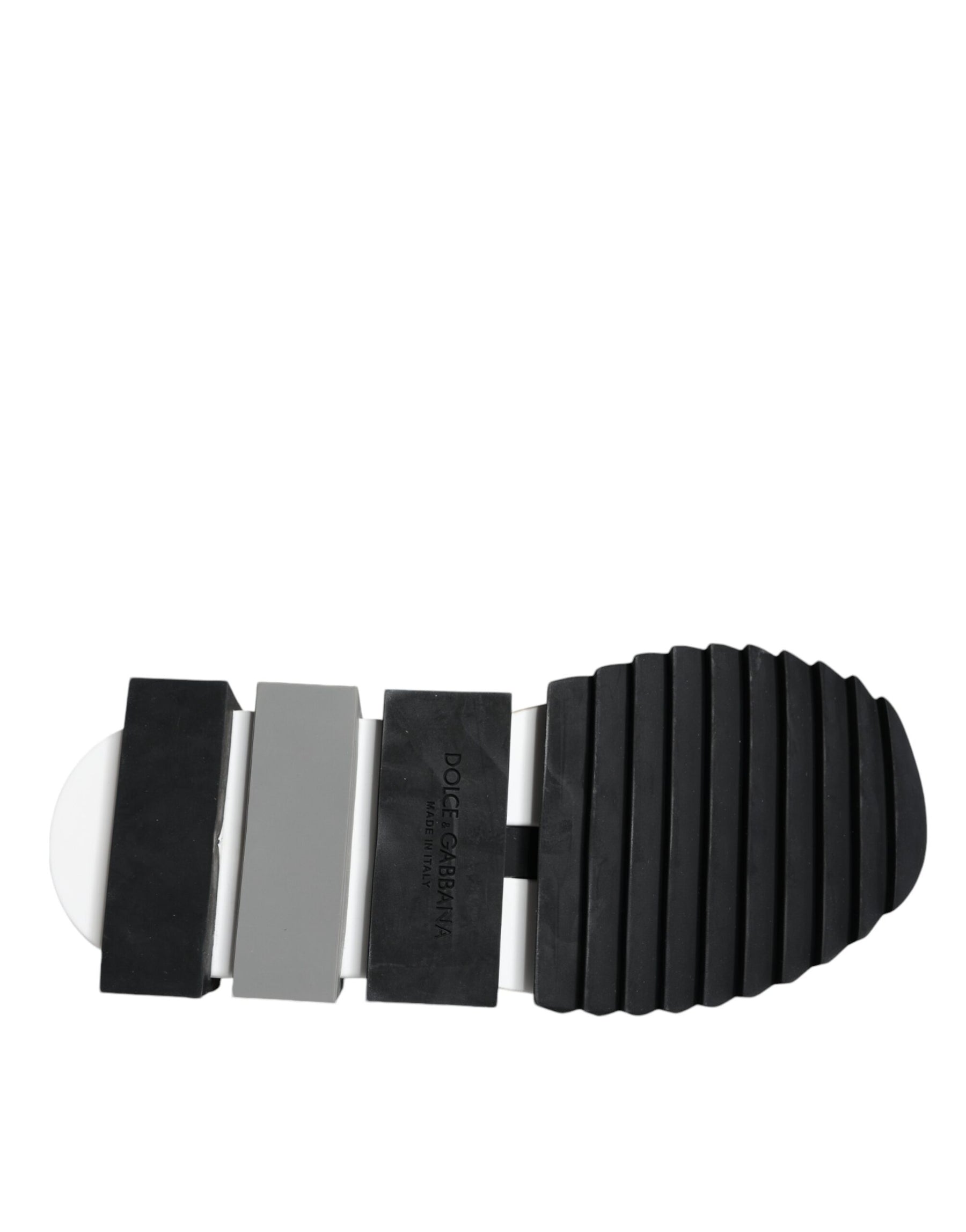 Black and white Dolce & Gabbana Sorrento sneaker rubber sole with black, grey, and white block tread pattern.