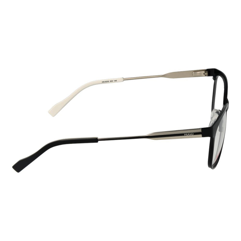 Hugo Boss black and silver stainless steel glasses frames shown from the side
