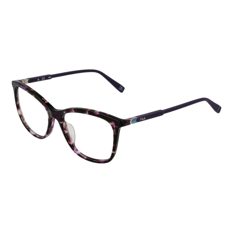 Purple tortoiseshell acetate eyeglass frames with solid purple temples